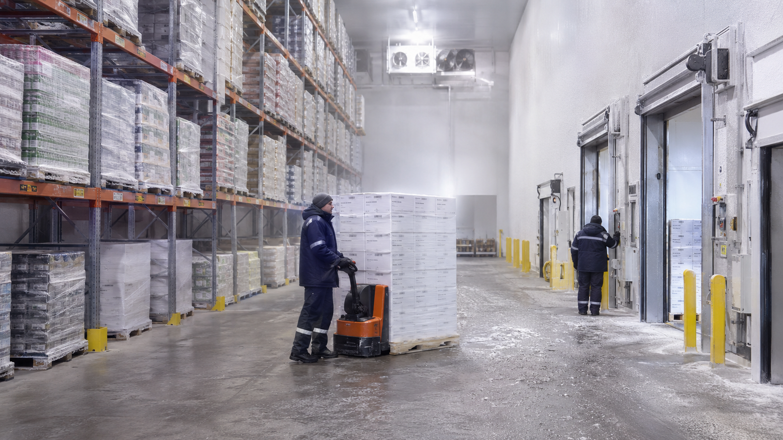 Restored and sealed concrete floor in a cold storage and distribution facility